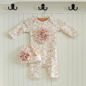 Baby Bow Floral Print Romper and Hat Set